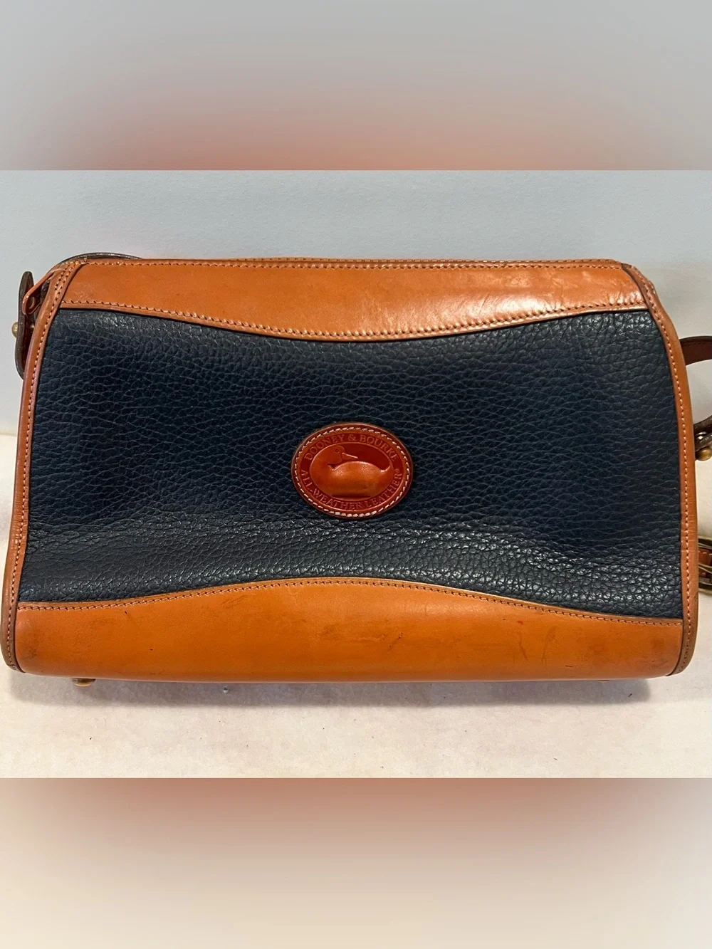Vintage Dooney & Bourke Navy and Brown Two-Tone AWL Bag
